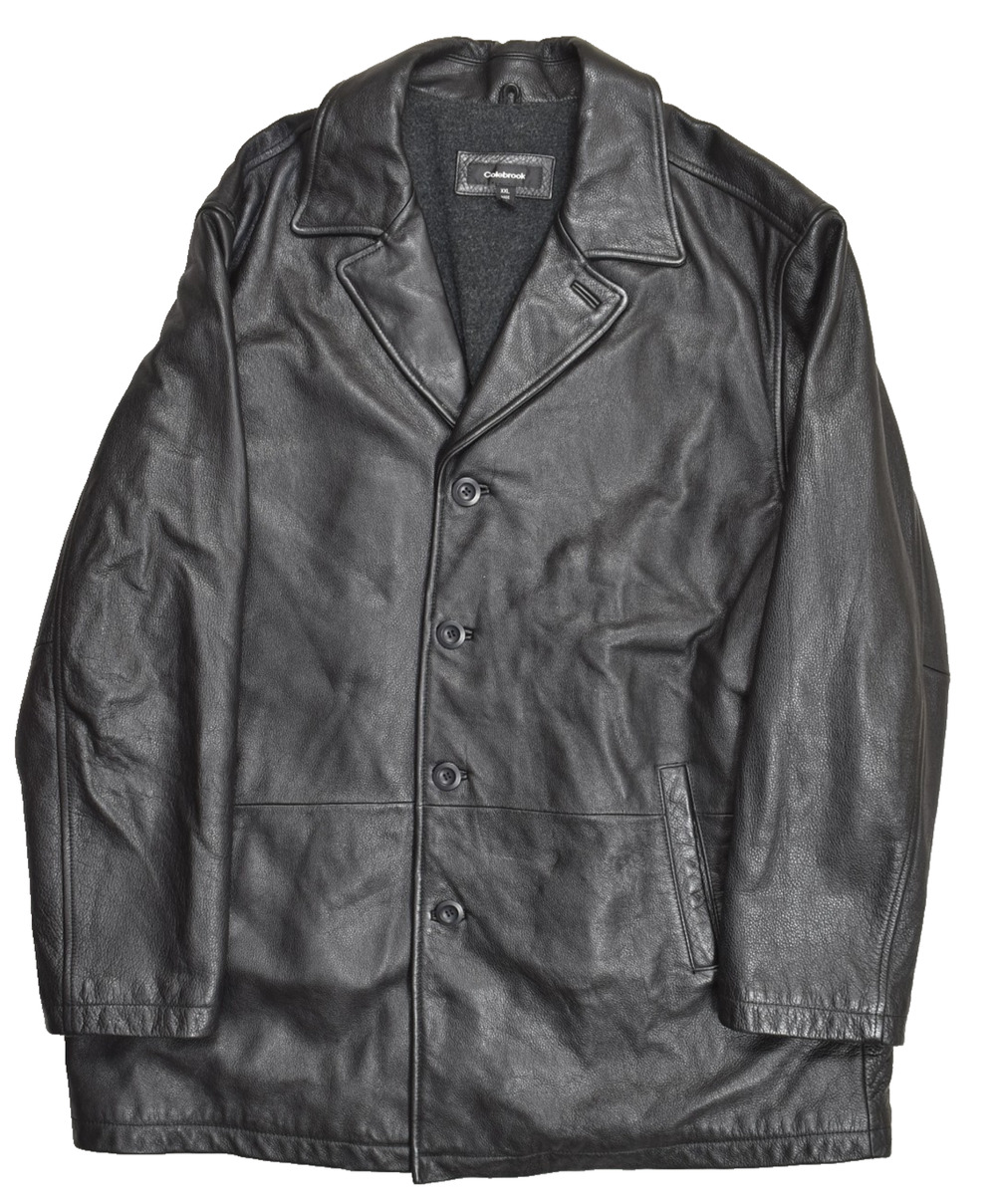 Colebrook Men's XXL Black 100% Genuine Leather Button Front Coat Jacket